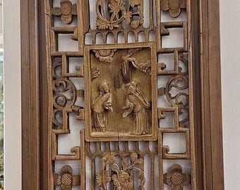 Rare Find Antique Carved Chinese Wood Wall Art Decor