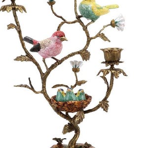 Porcelain Birds and Nest Candlestick Candle Holder with Bronze Ormolu