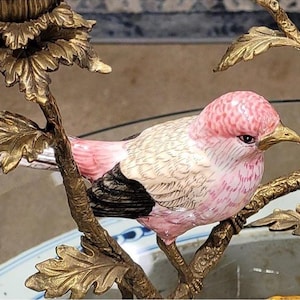 Porcelain Birds and Nest Candlestick Candle Holder with Bronze Ormolu image 6