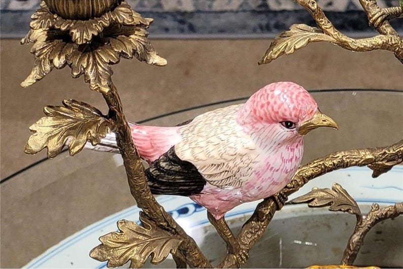 Porcelain Birds and Nest Candlestick Candle Holder with Bronze Ormolu image 6