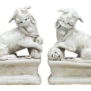 Porcelain Celadon Pair of Foo Dogs-11” H