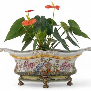 Porcelain Wild Garden Oval Planter with Bronze Ormolu