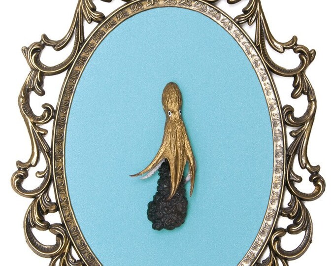 Gold Octopus With Ink Victorian Framed Object Wall Art Etsy