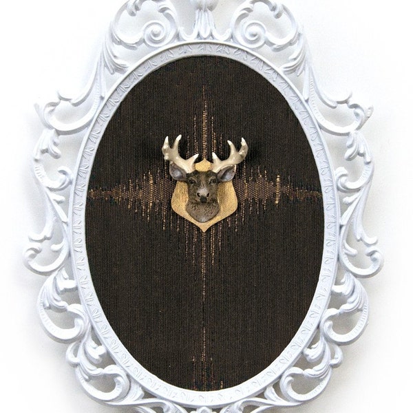 Miniature Deer Head Mount - Faux Taxidermy - in Victorian Frame - 3D Wall Art Decor 7x10in