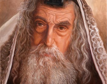 Rabbi Zangwill Portrait – Jewish Canvas Print – Oil Painting Reproduction – Tallit and Tefillin Art – Torah Scholar Wall Art