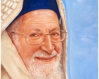 Jewish Rabbi Mordechai Eliyahu Portrait Wall Art Print, Spiritual Judaica Painting, Religious Jewish Leader Canvas Poster Gift
