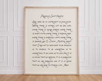 Prayer of Saint Francis Wall Art: Neutral Typography Poster, Catholic Saint Home Decor (Digital Download)