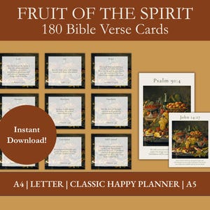 180 Frucht des Geistes Bibel-Vers-Karten Christliche Postkarten & Miniatur-Kunstdrucke Christliche Schrift Sofortiger Download Bibelstudien-Set