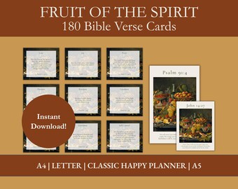 180 Fruit of the Spirit Scripture Cards: Printable Devotional Bible Study Resource (Digital Download)