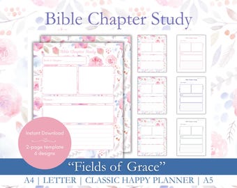 Bijbelhoofdstukstudiebundel Fields of Grace, afdrukbare bijbelstudie, digitaal geloofsdagboek, 6 stijlen en 4 afdrukformaten, instructies inbegrepen!
