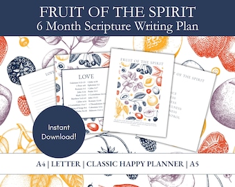 6 Monthly Scripture Writing Plan: 180 Fruit of the Spirit Scriptures, Printable Bible Study Plan, Digital Faith Journal Refills