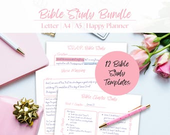 Roze boho bijbelstudie bundel digitale download afdrukbare christelijk geloof dagboek vullingen klassieke gelukkig planner wordt ingevoegd 4 maten studiegids