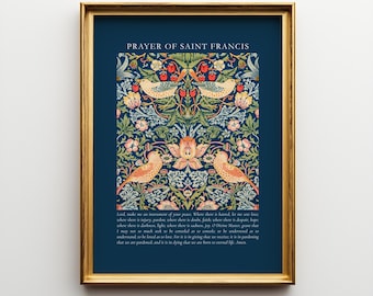 Prayer of Saint Francis Navy Blue Floral Bird Print Digital Download Lord Make Me an Instrument of Your Peace Printable Catholic Home Decor