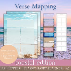 Verse Mapping Bible Study Bundle Coastal Edition, Verse Mapping Bible Study Printable, Digital Faith Journal, 14 Styles 4 Sizes, Study Guide