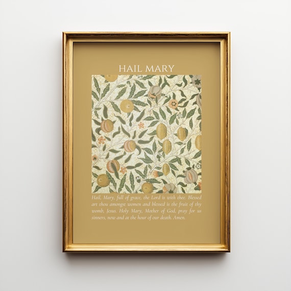 Hail Mary Wall Art: Catholic Prayer Printable Vintage Botanical William Morris Print (Digital Download)