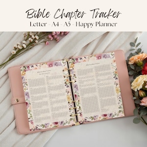 Floral Bible Chapter Tracker: Printable A5 Reading Planner Templates, Old & New Testament Bible Study Worksheets (Digital Download)