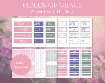 Prayer Board Kit Headings Digital Download Christian Bulletin Board Labels Printable Words of Faith Customizable Templates Pink, Blue, Green