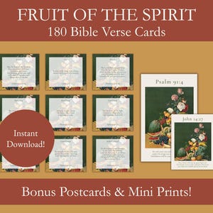 180 Cartões de Versículos Bíblicos do Fruto do Espírito, Cartões Postais Cristãos e Impressões de Arte em Miniatura, Escritura Cristã, Download Instantâneo, Conjunto de Estudo Bíblico