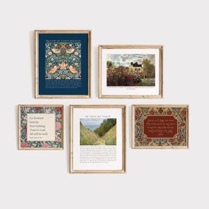 Catholic Gallery Wall Art Set of 5: Prayer of St. Francis, Mother Teresa Quote, Joan of Arc Print, Bless Us O Lord, Be Thou My Vision Hymn
