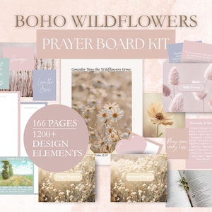 Kit de tableau de prière « Fleurs sauvages bohèmes », 30 cartes de versets bibliques « N'ayez pas peur », cartes de prière imprimables, dessins de versets bibliques et modèles personnalisables