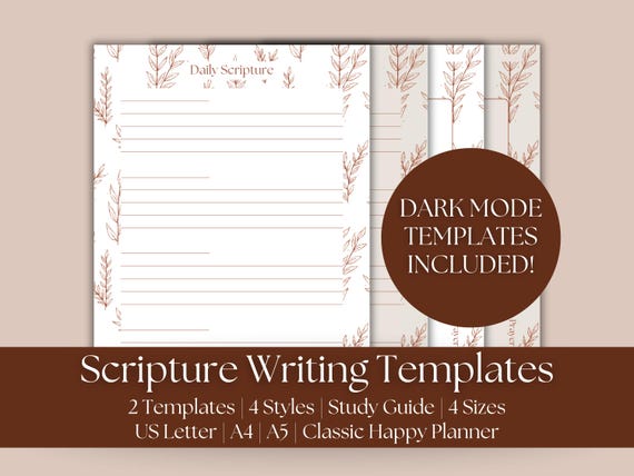 Boho Scripture Writing Bible Study Templates Digital Download Prayer Journal Inserts Christian Planner Worksheets Printable A4, A5, Letter