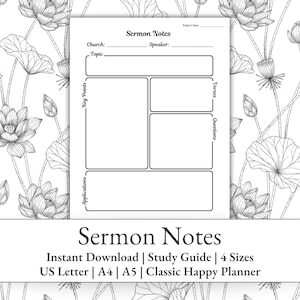 Minimalist Sermon Notes Template Printable Christian Worship Planner Digital Download Faith Journal Inserts A5 Classic Happy US Letter A4