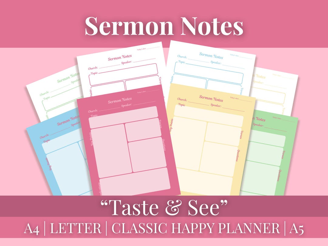 Sermon Notes Template Bundle Bible Study Printables Digital Faith ...