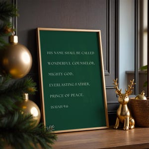 His Name Shall Be Called Isaiah 9:6 Bible Verse Art, "Prince of Peace" Christmas Scripture Quote, Green Holiday Printable Artwork