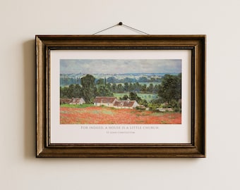 A House Is a Little Church Horizontal Catholic Wall Art Digital Download Claude Monet Landscape Painting Vintage Neutral Faith Decor Print