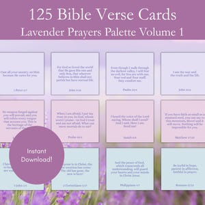 125 Cartões com Versículos Bíblicos vol. 1, inspiradores imprimíveis das Escrituras NVI, Cartões de Afirmação Cristã com Paleta de Lavanda, Versículos Bíblicos para Quadro de Oração