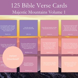 125 Cartões de Versículos Bíblicos vol. 1, inspiradores imprimíveis das Escrituras NVI, Cartões de Afirmação Cristã Majestic Mountains, Versículos Bíblicos para Quadro de Oração