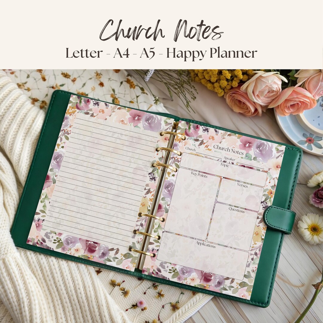 Church Notes Template: Spring Flowers Faith Journal Inserts Printable ...