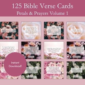 125 Cartões de Versículos Bíblicos vol. 1, inspiradores imprimíveis de Escrituras NVI, Cartões de Afirmação Cristã Rosas, Kit de Quadro de Oração com Versículos Bíblicos em PDF