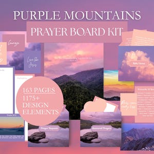 Kit de Quadro de Oração "Montanhas Roxas", 30 Cartões de Versículos Bíblicos sobre a Provisão de Deus, Cartões de Oração para Imprimir, Arte com Versículos Bíblicos, Modelos Personalizáveis