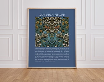 Amazing Grace Print: Hymn Wall Art Printable Vintage William Morris Botanical (Digital Download)