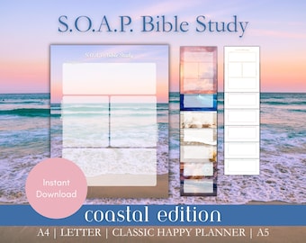 SOAP Bible Study Bundle Coastal Edition, SOAP Bible Study Printable, Digital Faith Journal, 14 Styles & 4 Sizes, Instructions Included!