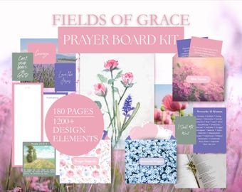 Prayer Board Kit "Fields of Grace," 30 "Fear Not" Bible Verse Cards, Printable Prayer Cards, Bible Verse Art, and Customizable Templates