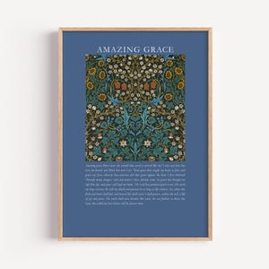 Amazing Grace Hymn Wall Art Digital Download Botanical Christian Home Decor Printable Bible Wall Art William Morris Vintage Hymn Lyric Print
