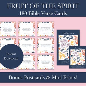 180 Frucht des Geistes Bibel-Vers-Karten Christliche Postkarten & Miniatur-Kunstdrucke Christliche Schrift Sofortiger Download Bibelstudien-Set