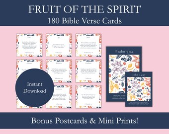 180 Bibelverskarten, Frucht der Geistesschriften, druckbare christliche Andachten (digitaler Download)