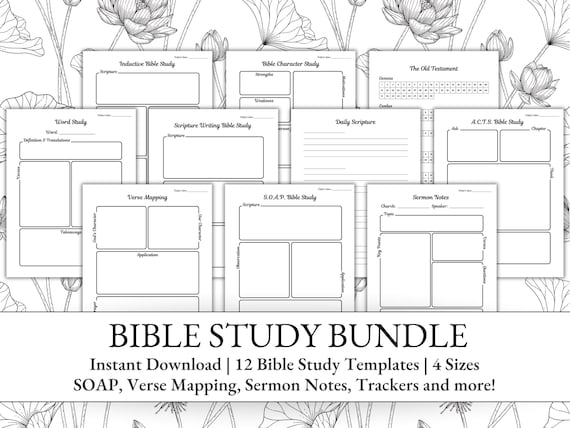 Minimalist Bible Study Bundle, 12 templates, SOAP Bible Study Template, Verse Mapping, Sermon Notes, Digital Faith Journal, Study Guide