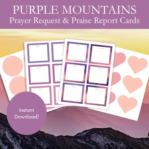 Gebedsverzoekkaarten Purple Mountains-editie | Lof rapportkaarten | Afdrukbare gebedskaarten | Kaarten voor gebedspotten | Bijvoegsels voor geloofsdagboeken