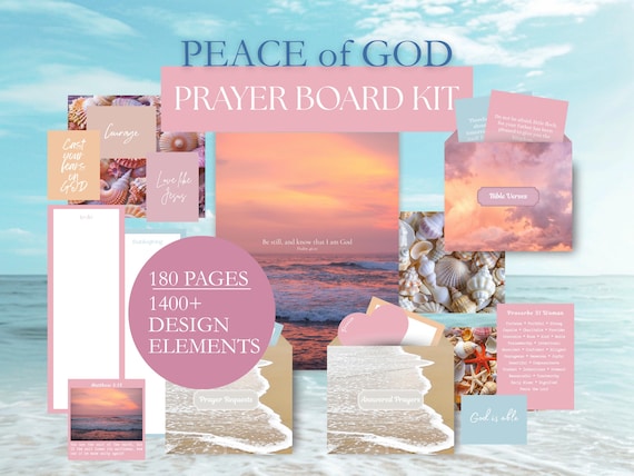 Prayer Board Kit Coastal Edition, 30 "Fear Not" Bible Verse Cards, Printable Prayer Cards, Bible Verse Art, and Customizable Templates