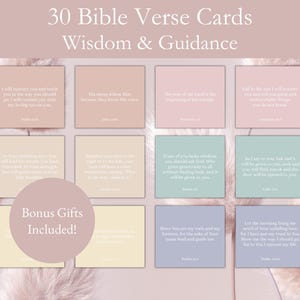 30 cartões com versículos bíblicos de sabedoria e orientação, imprimíveis inspiradores da Bíblia NVI, cartões de afirmação cristã com flores silvestres boho, kit de quadro de oração