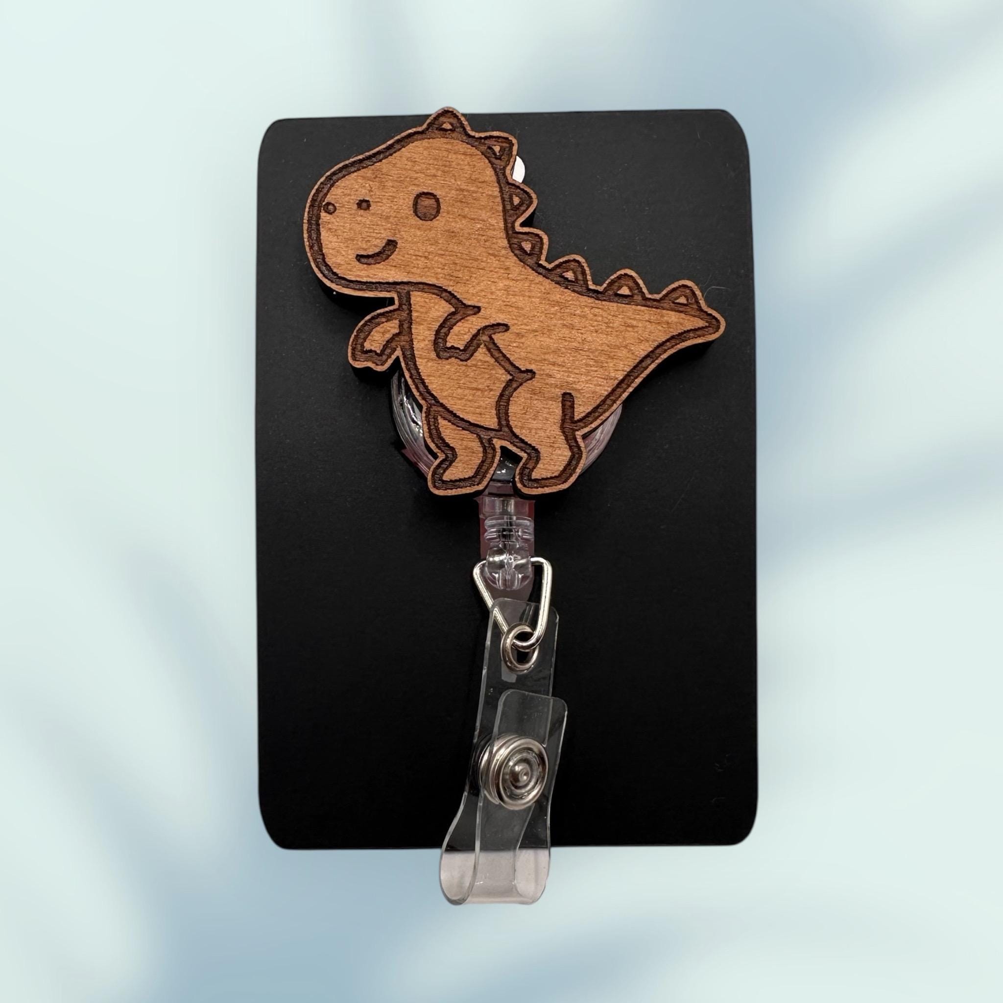Dinosaur Badge Reel – Engraved Retractable ID Holder