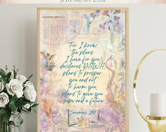Arte con Jeremías 29:11 / Lámina con versículo bíblico para imprimir / Decoración cristiana / Impresión de versículo bíblico / Esperanza y futuro / Arte vintage / Descarga instantánea
