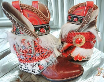 Red Valentino Red(v) Red & Maroon Two Colors Tall Leather Boots