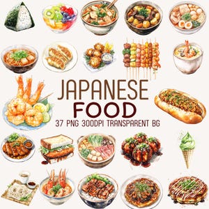 37 Watercolor Japan Food Clipart - Sushi Watercolor & Japanese Foods PNG - 37 Transparent Background Illustrations for Digital Design