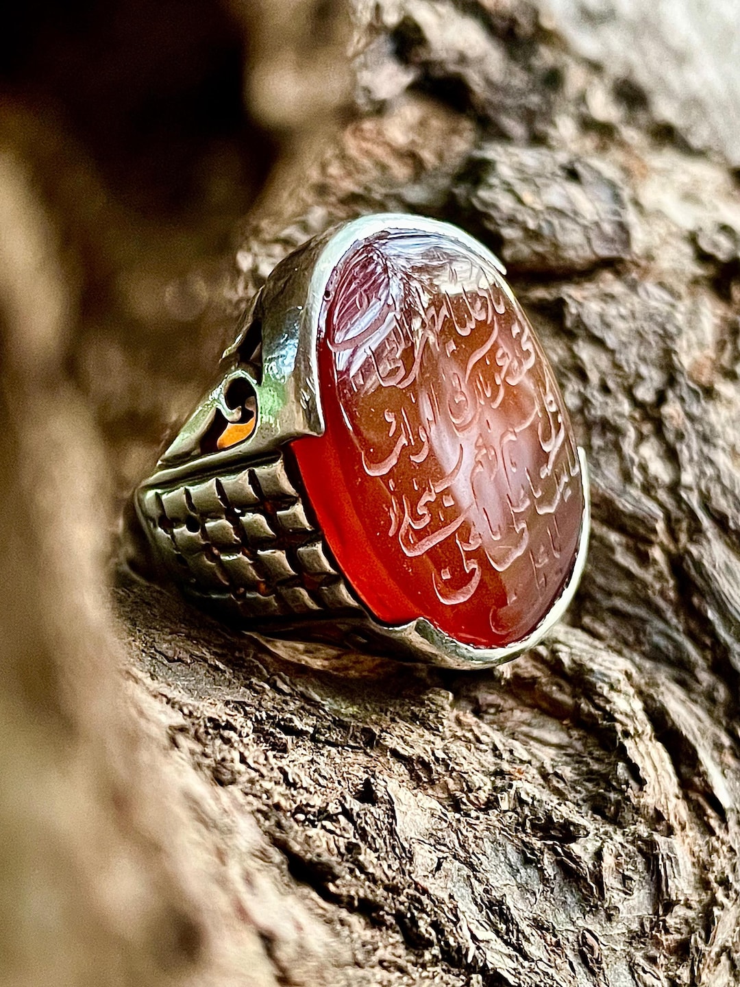 Handcrafted Pure Silver Aqeeq Ring With Nad E Ali Engraving - Islamic ...