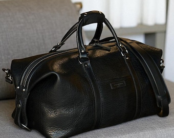 Handmade Cowhide Leather Duffle Bag: Weekender Travel Gym Bag